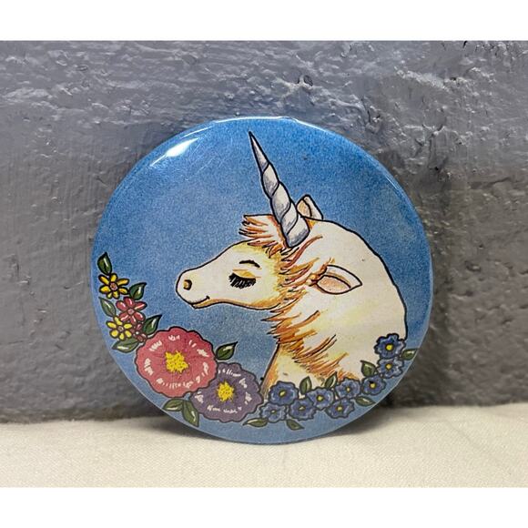 Vintage 1980s Unicorn Pinback Button Jacket Pin Hat Pin Fantasy Whimsical - Picture 1 of 7